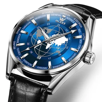 OLEVS Luxusné pánske Náramkové hodinky Svetový Čas Zóny Dial Mužov Business Náramkové Hodinky Športové Vodotesné Hodinky Quartz Hodinky Pre Mužov 9926