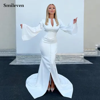 Smileven Biela Prom Šaty, Sexy Morská Panna Večerné Šaty Svetlice Rukáv Saudská Arábia Strane Split Svadobné Party Šaty 2023